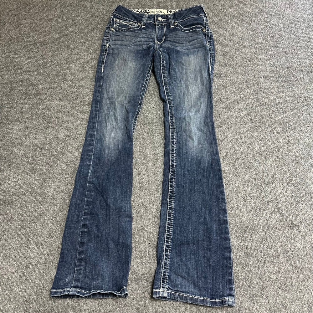 Ariat Jeans Womens Size 28R Dark Wash Bootcut Contrast Stitch Embellished Denim